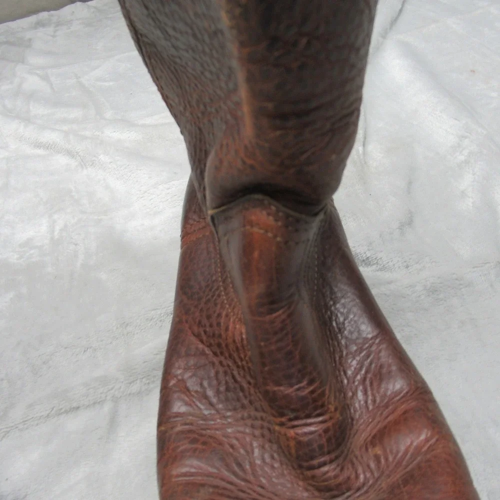 Justin Mens Boots 9.5 M Brown Leather Pull On‎ Cowboy Riding Roper Rugged Work